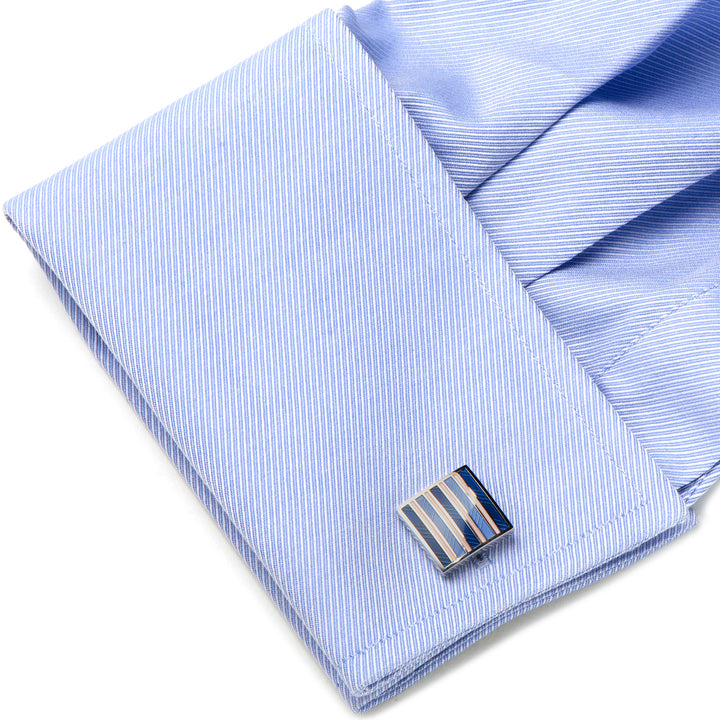 Pink and Navy Striped Square Cufflinks Image 3