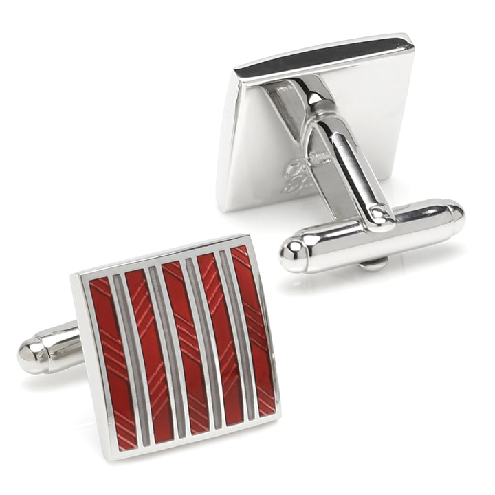 Red and Gray Striped Square Cufflinks Image 2