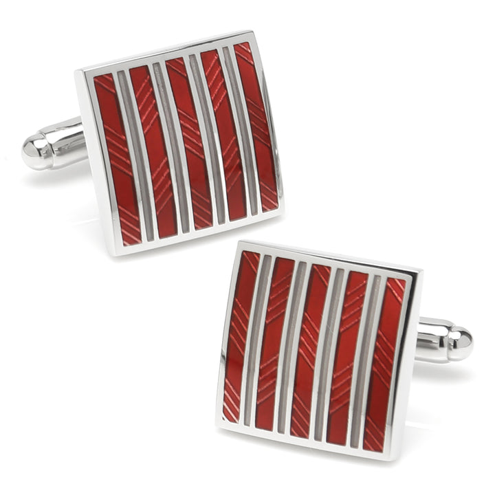 Red and Gray Striped Square Cufflinks Image 1