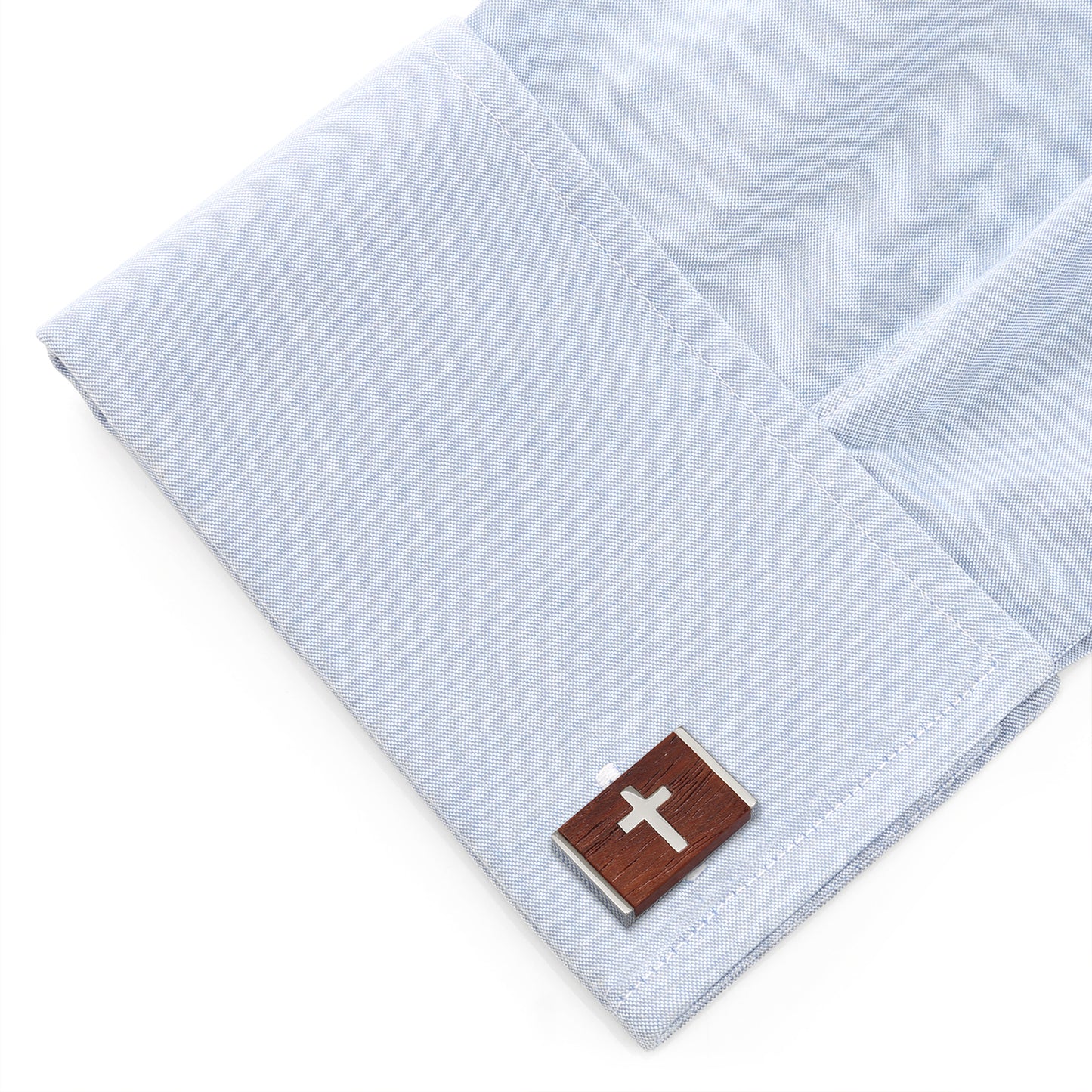 Wood Cross Stainless Steel Cufflinks Image 3