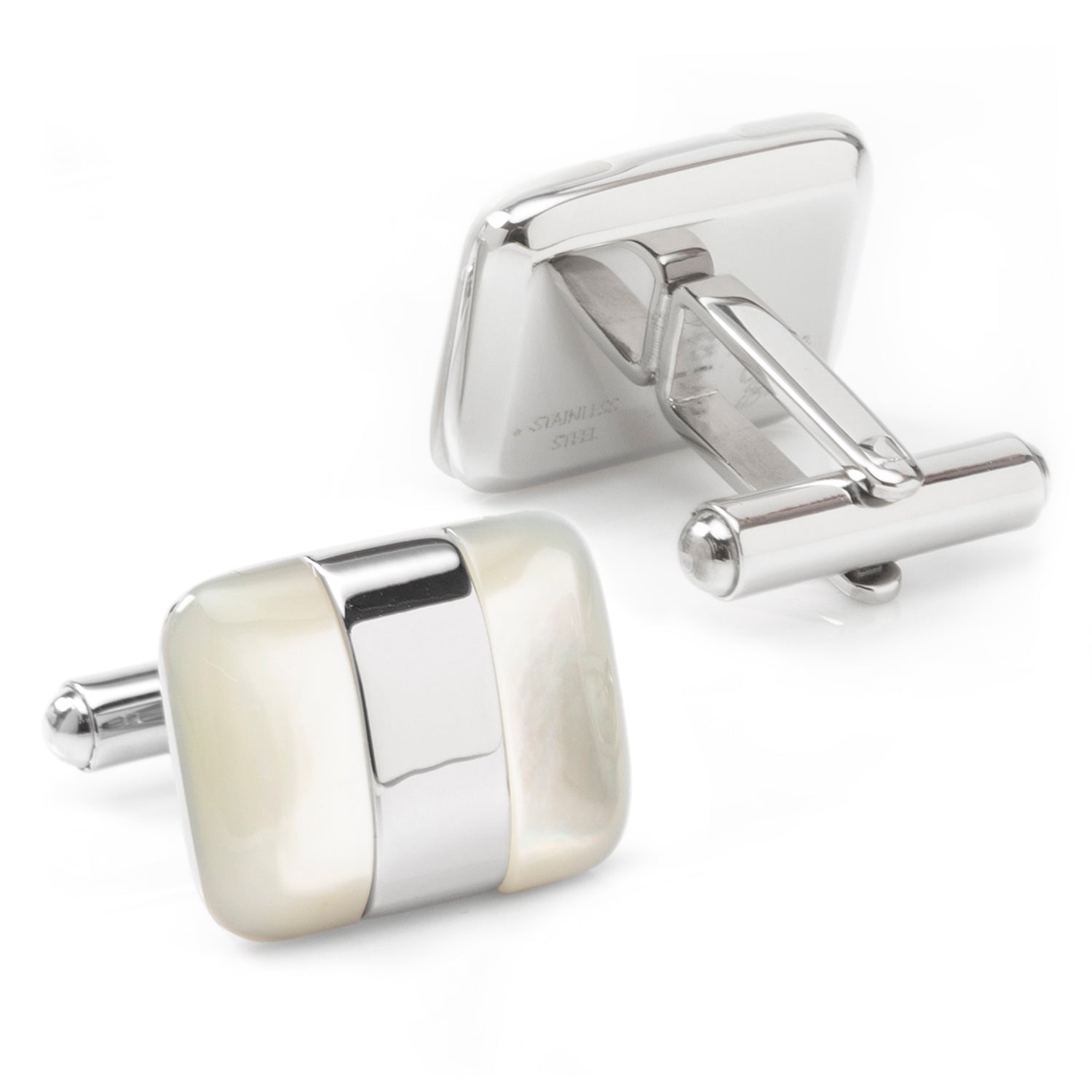 Silver Wrapped White Mother of Pearl Cufflinks
 Image 2