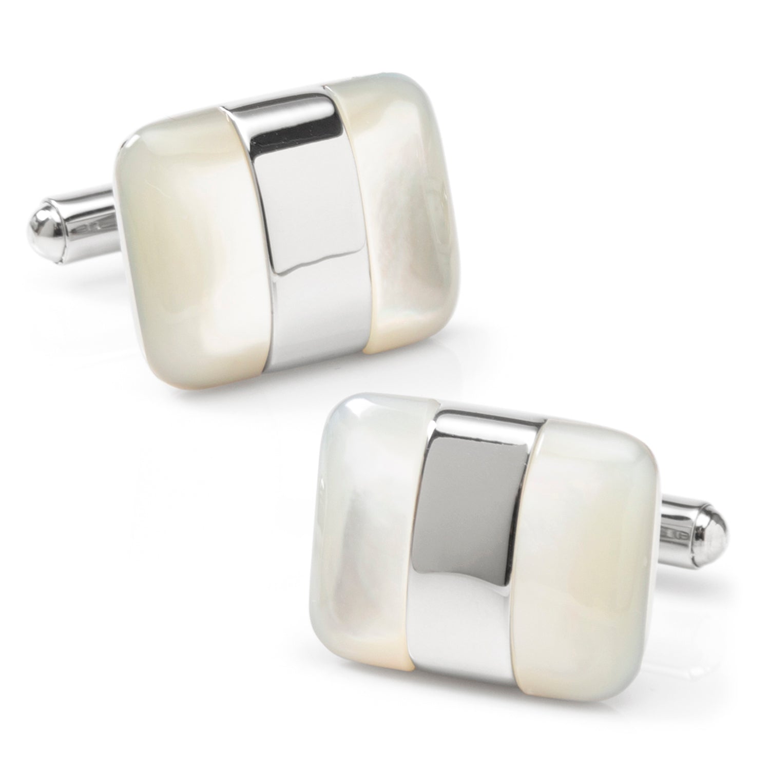 Silver Wrapped White Mother of Pearl Cufflinks
 Image 1
