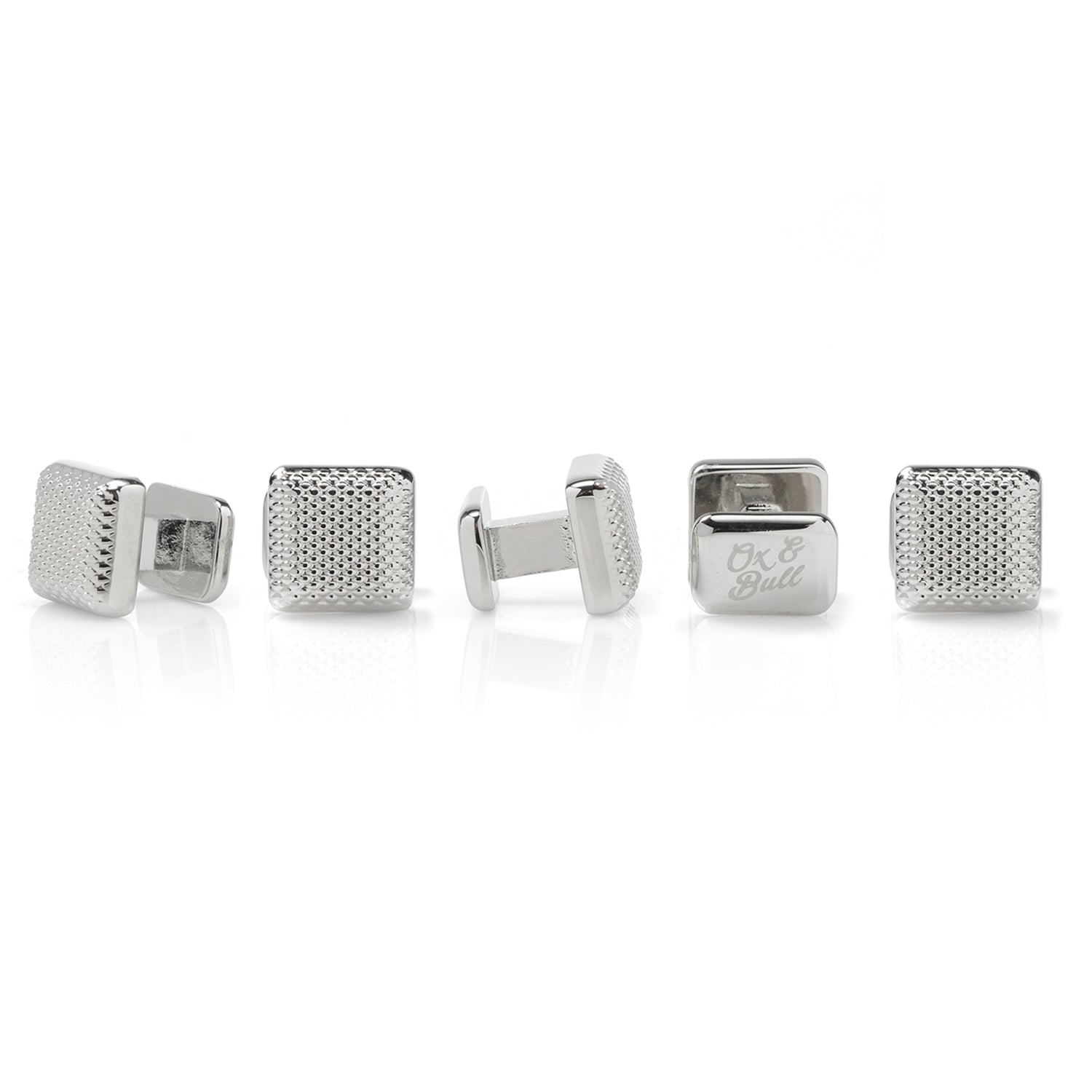 Silver Textured Square Studs Image 3