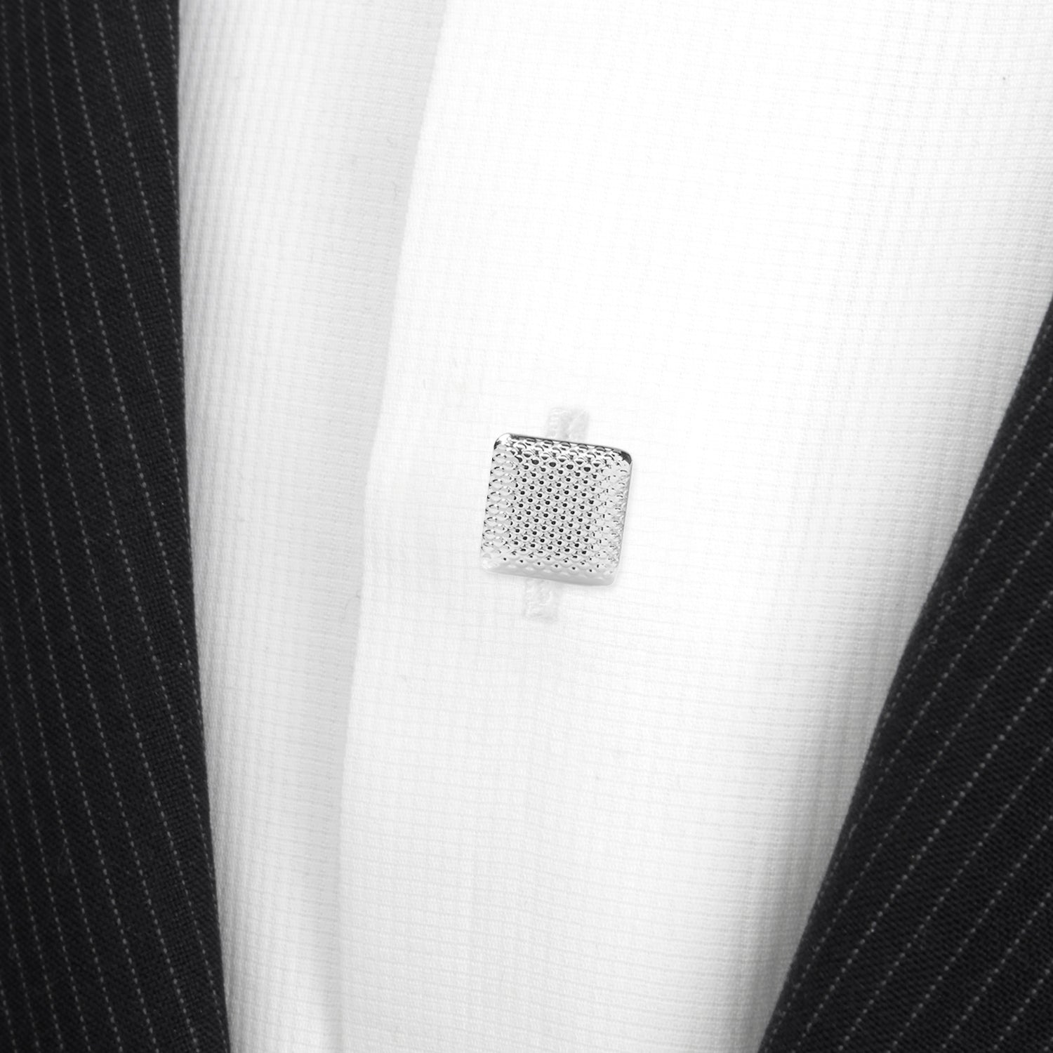 Silver Textured Square Studs Image 4