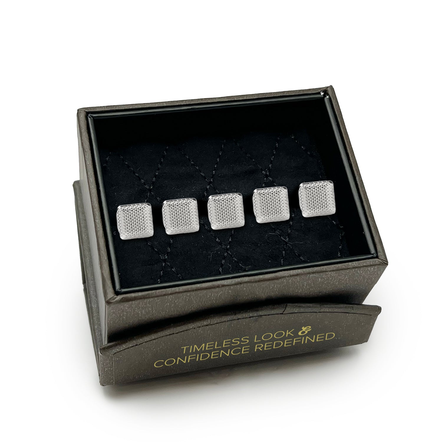 Silver Textured Square Studs Image 5