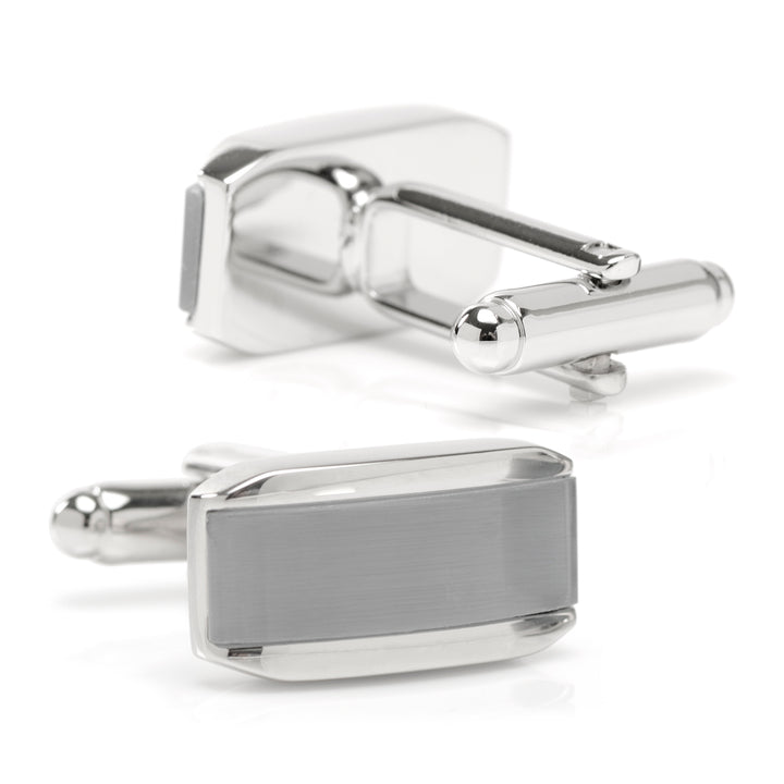 Silver Rectangular Cufflink with Gray Cats Eye Image 2