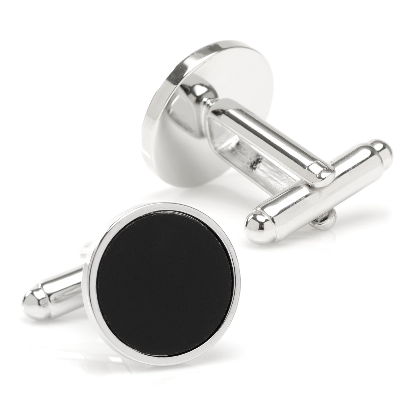 Round Silver Cufflink with Onyx Inlay Image 2