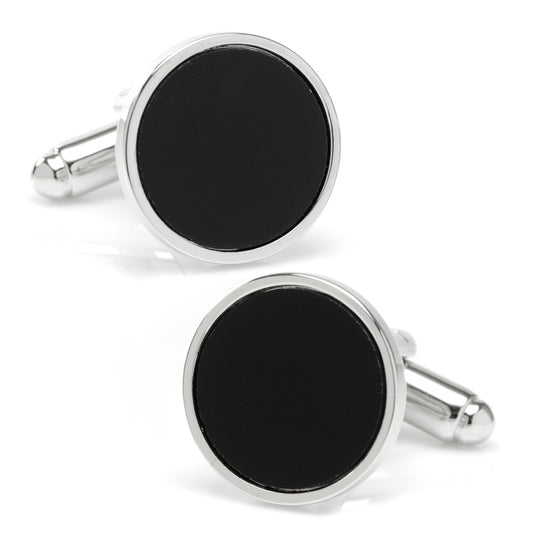 Round Silver Cufflink with Onyx Inlay Image 1