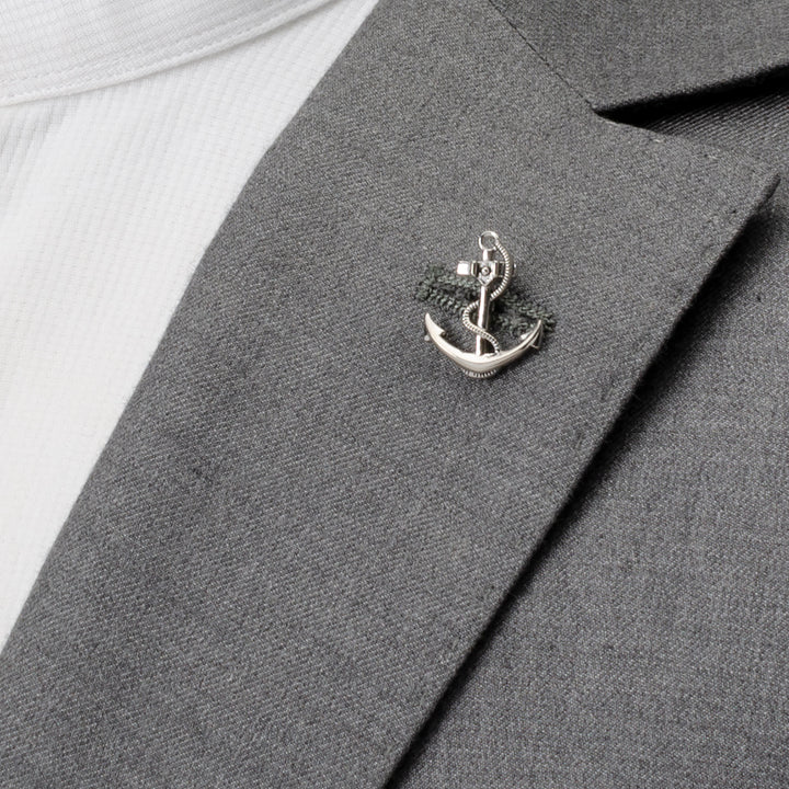3D Anchor Sterling Silver Lapel Pin Image 4