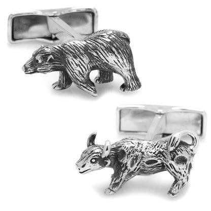 Sterling Silver Bull and Bear Cufflinks Image 1