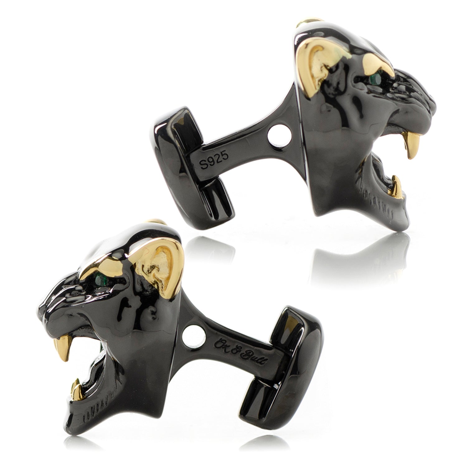 Sterling Silver Black and 14K Gold Vermeil Panther Cufflinks Image 3