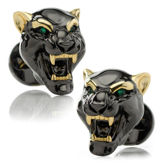 Sterling Silver Black and 14K Gold Vermeil Panther Cufflinks Image 1