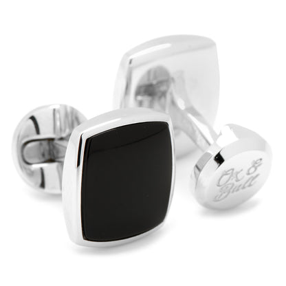 Sterling Silver Classic Cushion Onyx Cufflinks Image 2