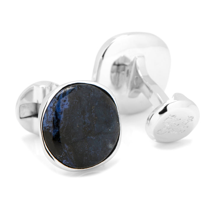 Sterling Silver Classic Round Blue Marble Cufflinks Image 2