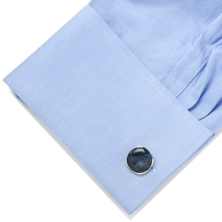 Sterling Silver Classic Round Blue Marble Cufflinks Image 3