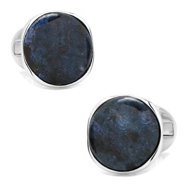 Sterling Silver Classic Round Blue Marble Cufflinks Image 1