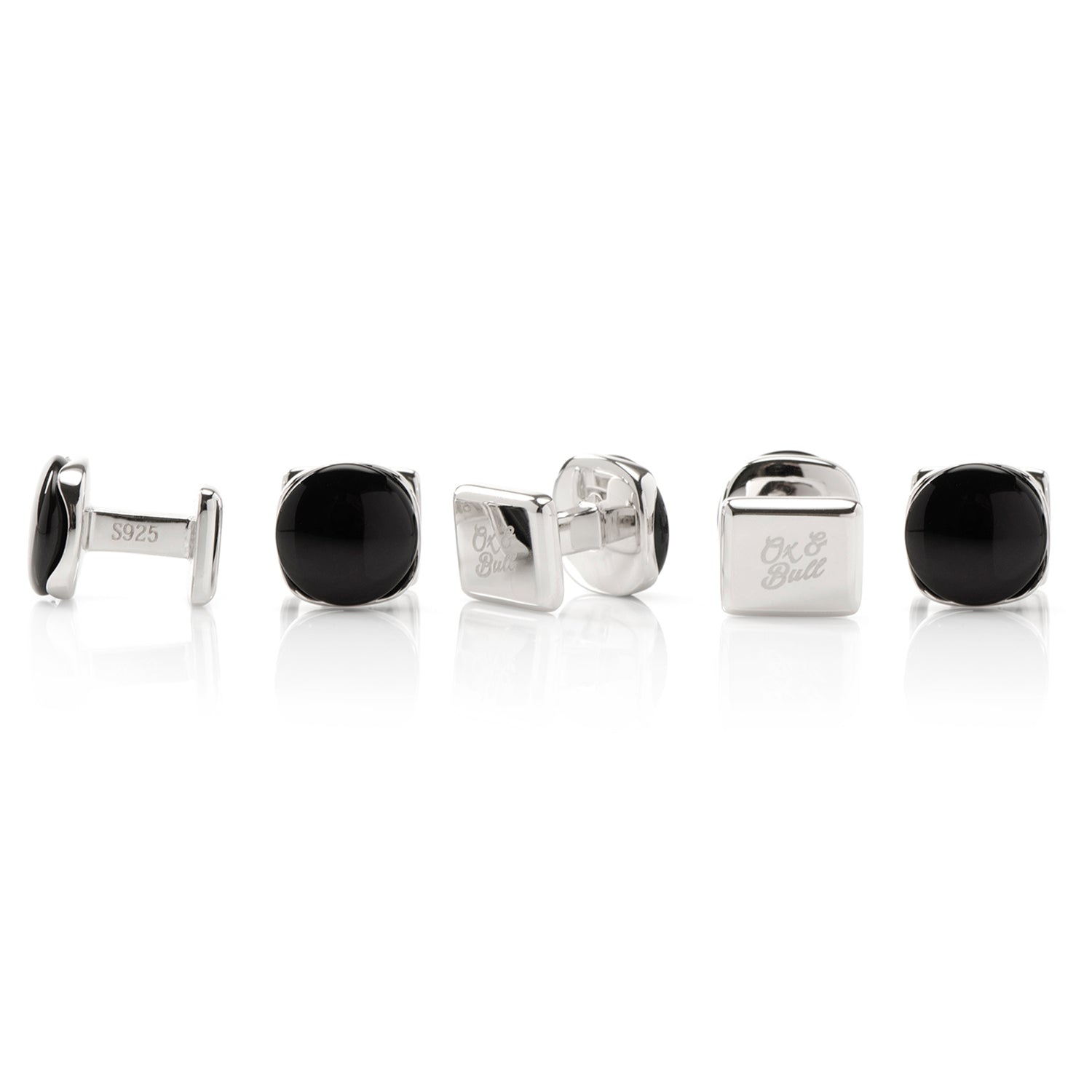 Ensemble de 5 clous d'oreilles classiques en argent sterling avec onyx