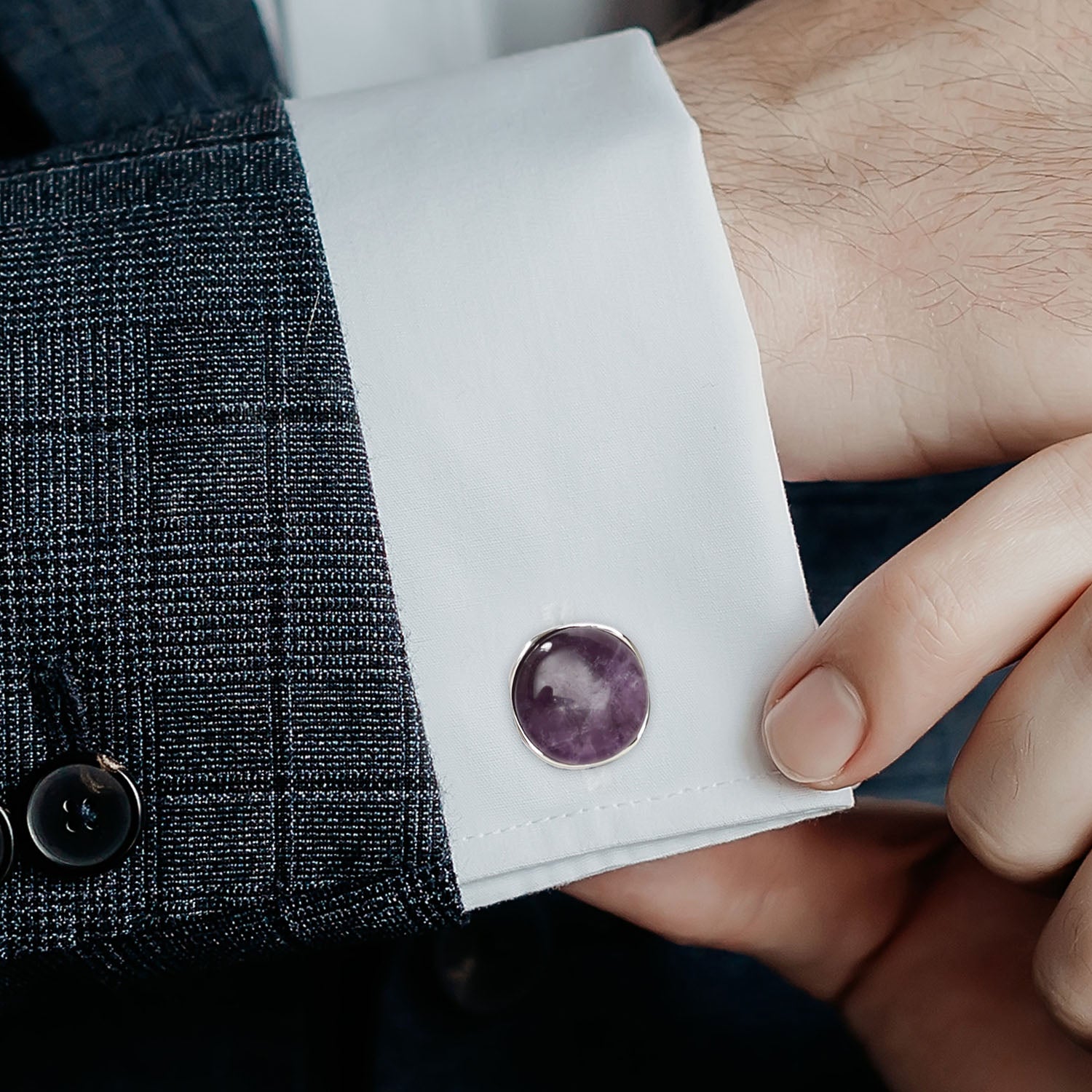 Sterling Silver Classic Formal Amethyst Cufflinks
 Image 5