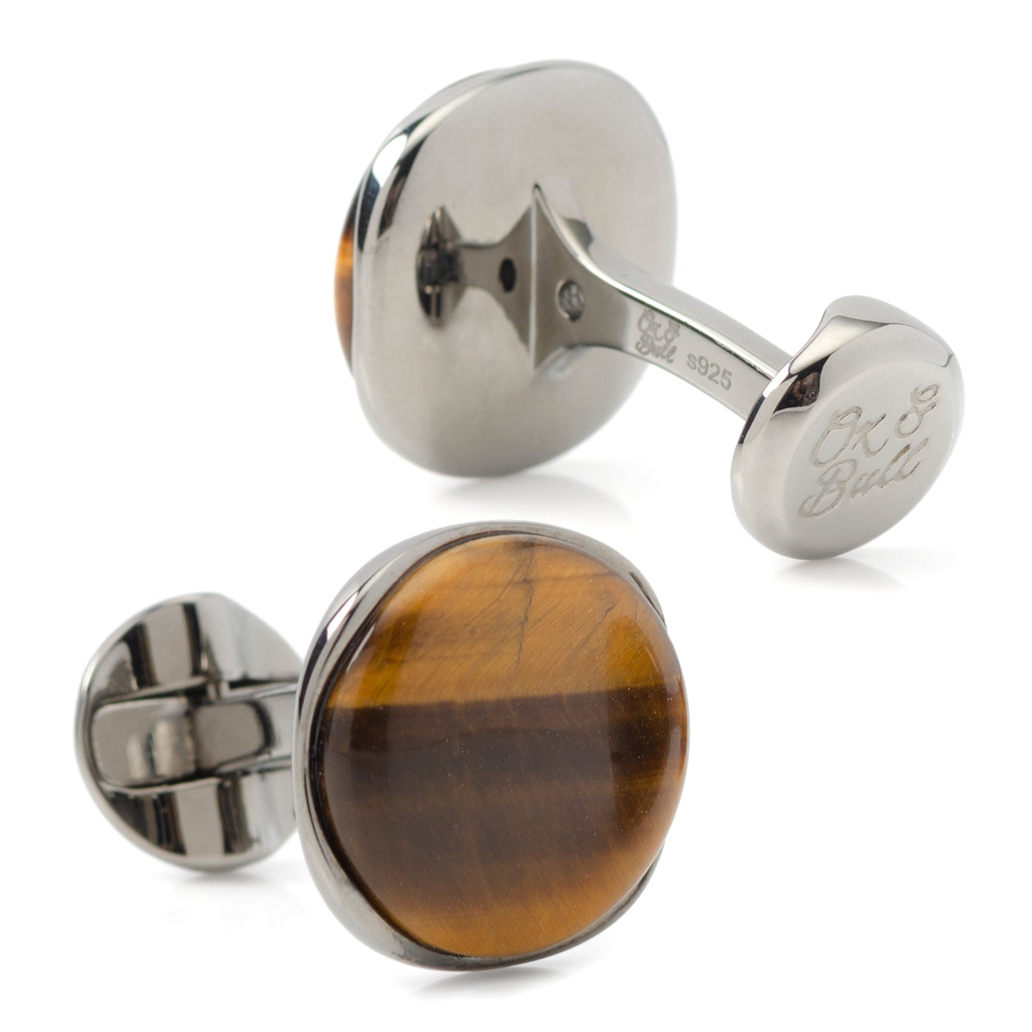 Sterling Silver Formal Tigers Eye Gunmetal Cufflinks Image 2