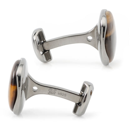 Sterling Silver Formal Tigers Eye Gunmetal Cufflinks Image 4