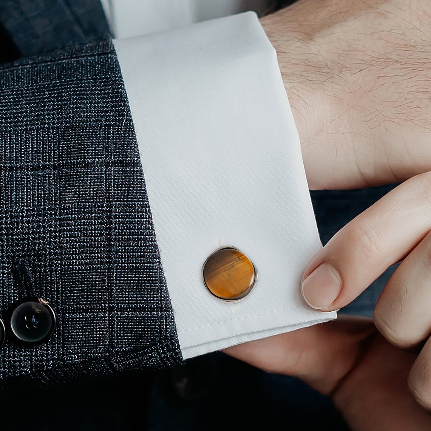 Sterling Silver Formal Tigers Eye Gunmetal Cufflinks Image 5