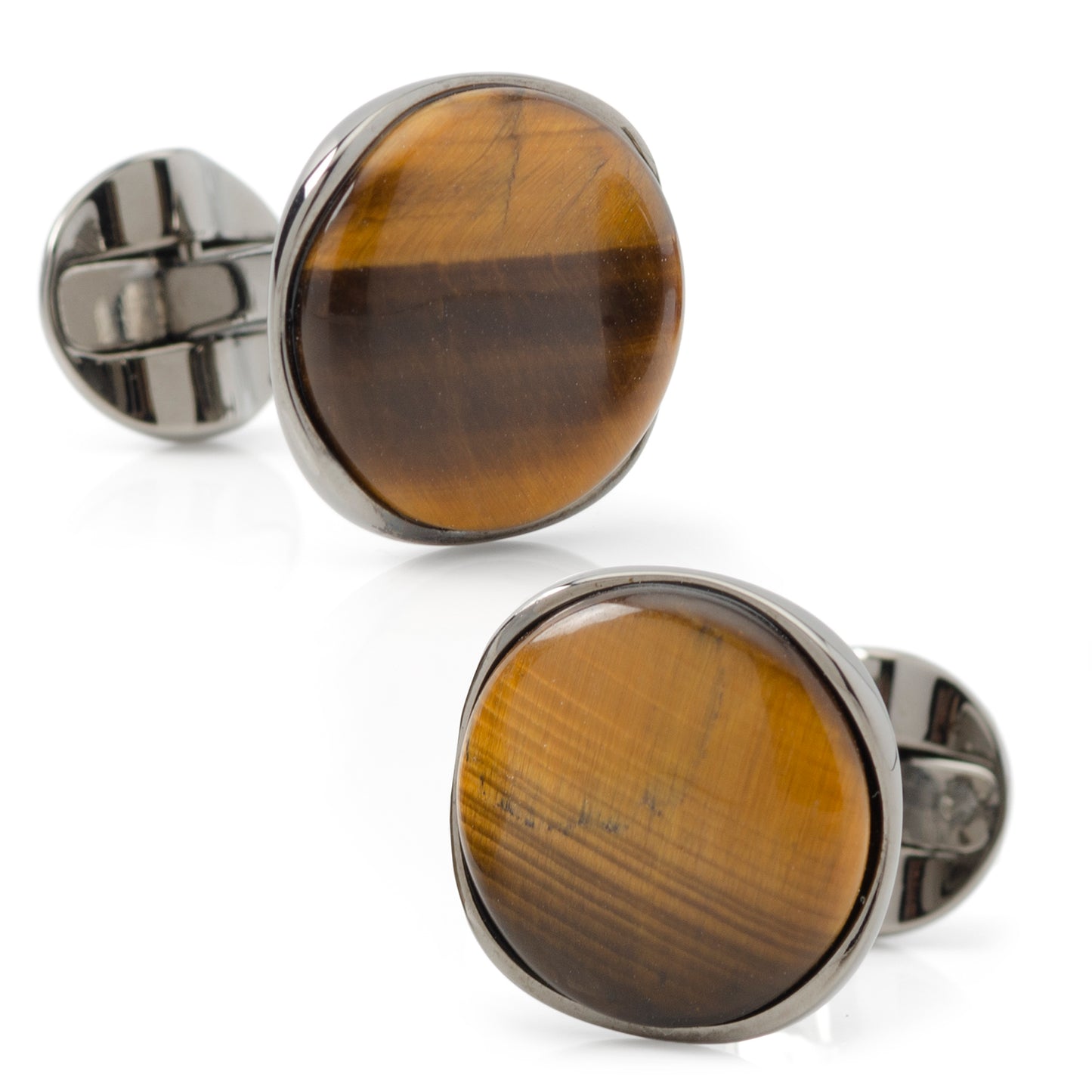 Sterling Silver Formal Tigers Eye Gunmetal Cufflinks Image 1