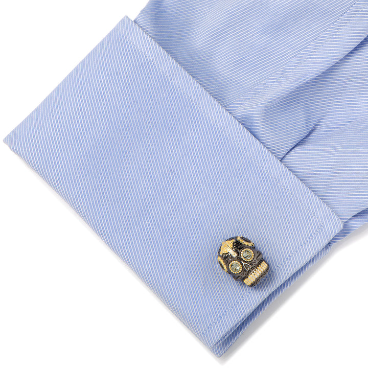 Black and Gold Vermeil Day of the Dead Skull Cufflinks Image 2