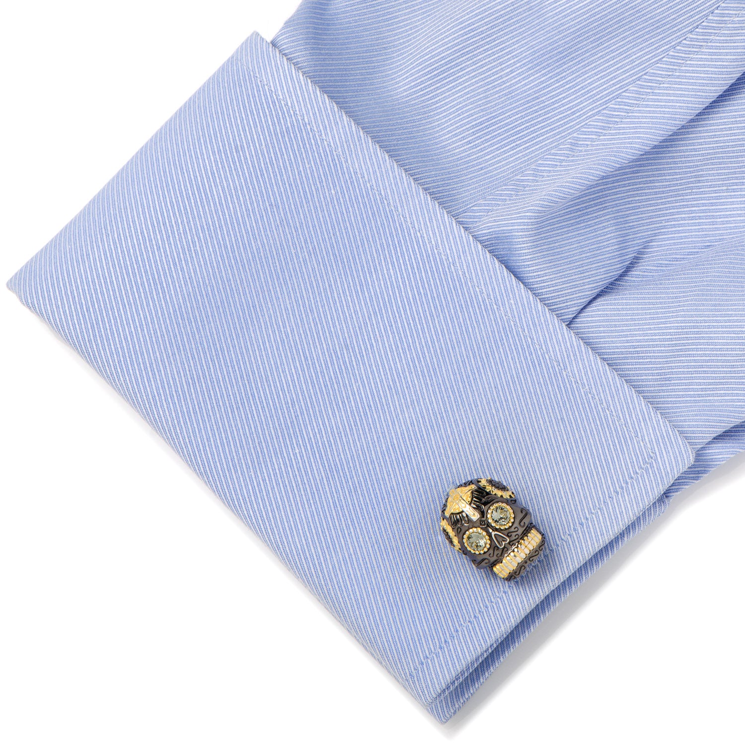 Sterling Silver Black and 18K Gold Vermeil Day of the Dead Skull Cufflinks Image 2
