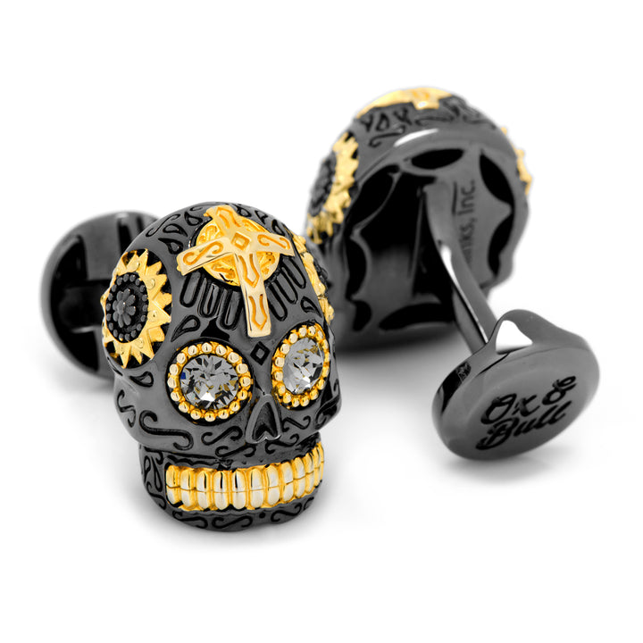 Black and Gold Vermeil Day of the Dead Skull Cufflinks Image 3