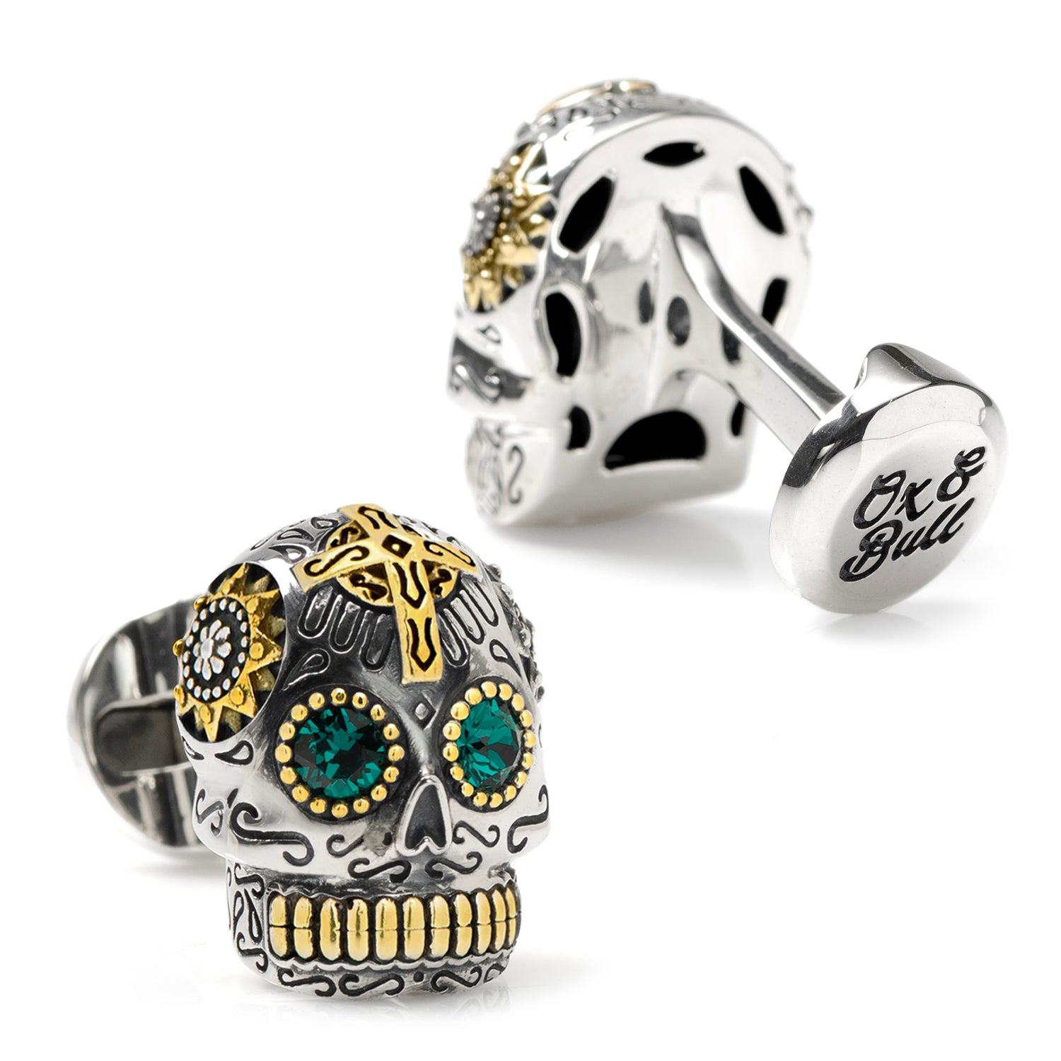 Sterling Silver with 18K Gold Vermeil Day of the Dead Skull Cufflinks Image 3