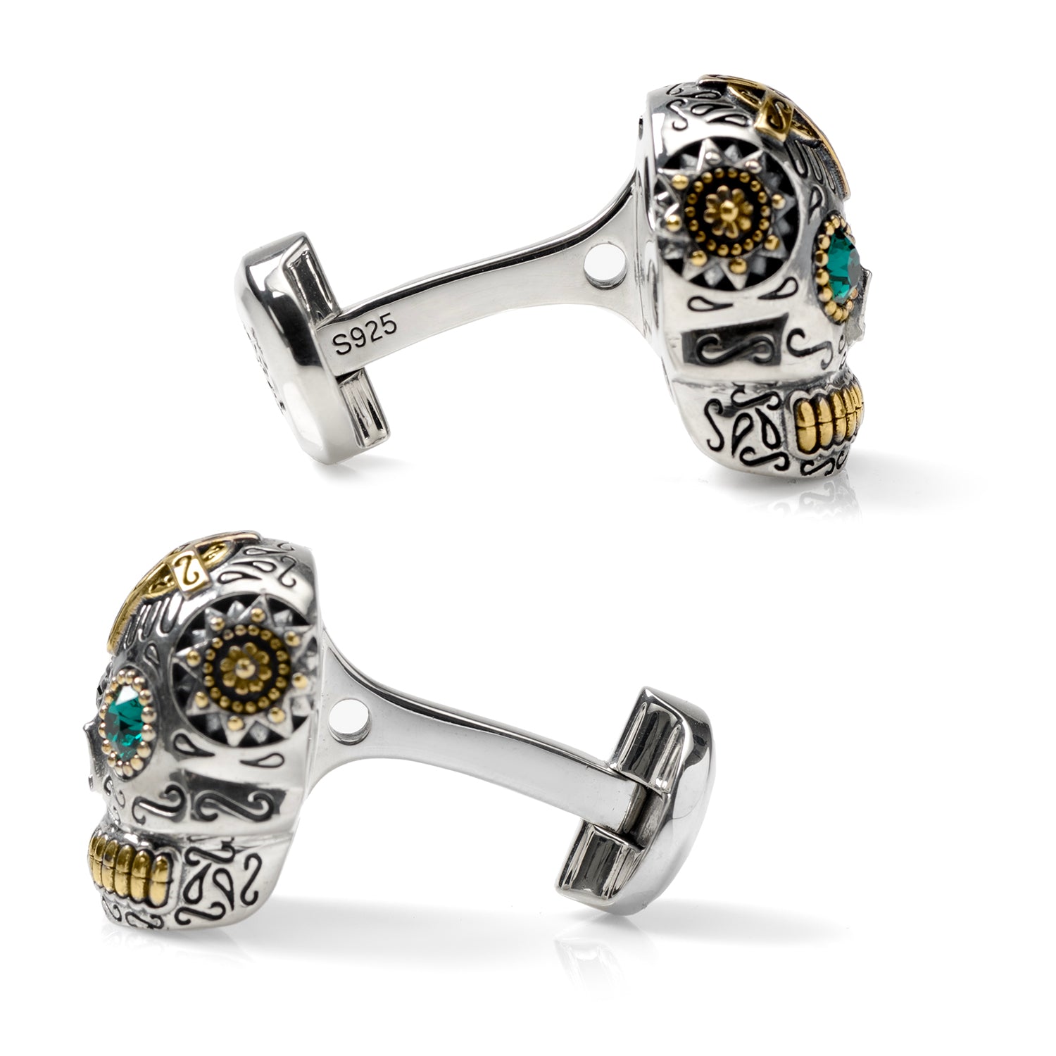 Sterling Silver with 18K Gold Vermeil Day of the Dead Skull Cufflinks Image 4