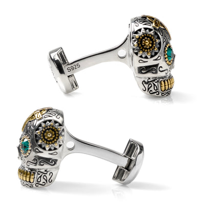 Sterling Silver and Gold Day of the Dead Skull Cufflinks Image 4