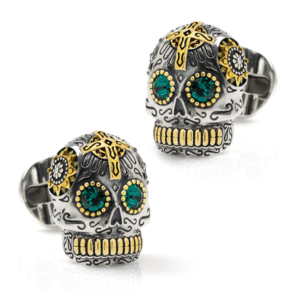 Sterling Silver with 18K Gold Vermeil Day of the Dead Skull Cufflinks Image 1