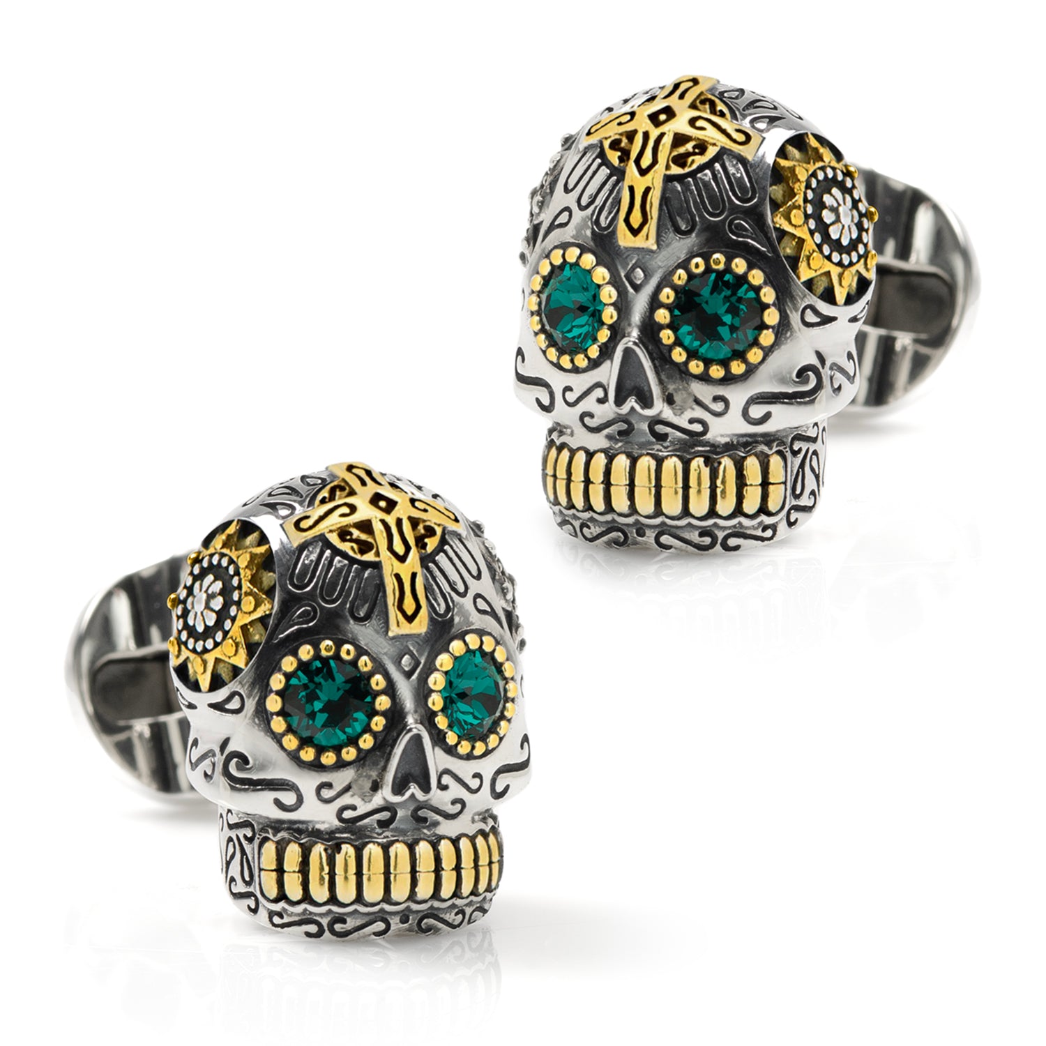 Sterling Silver and Gold Day of the Dead Skull Cufflinks Image 1