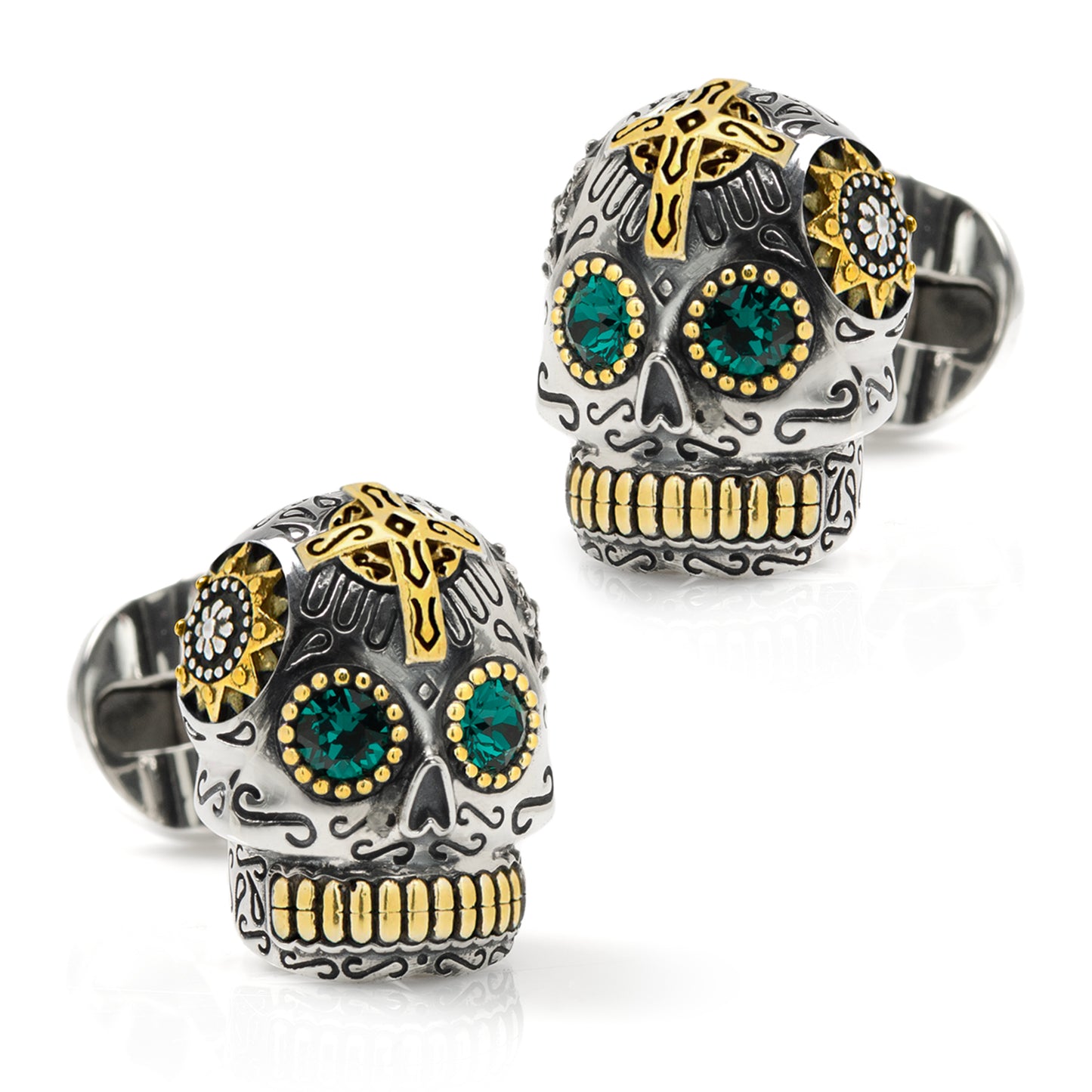 Sterling Silver with 18K Gold Vermeil Day of the Dead Skull Cufflinks Image 1