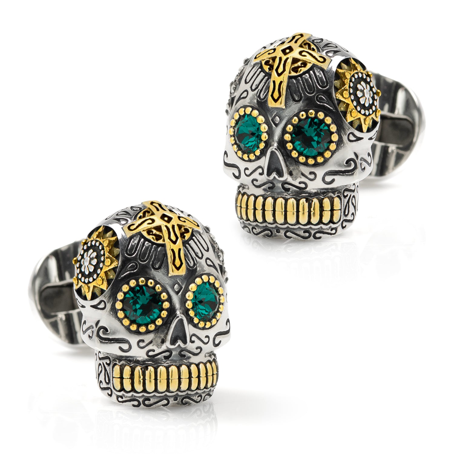 Sterling Silver with 18K Gold Vermeil Day of the Dead Skull Cufflinks Image 1