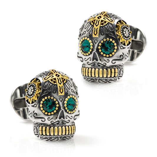 Sterling Silver with 18K Gold Vermeil Day of the Dead Skull Cufflinks Image 1