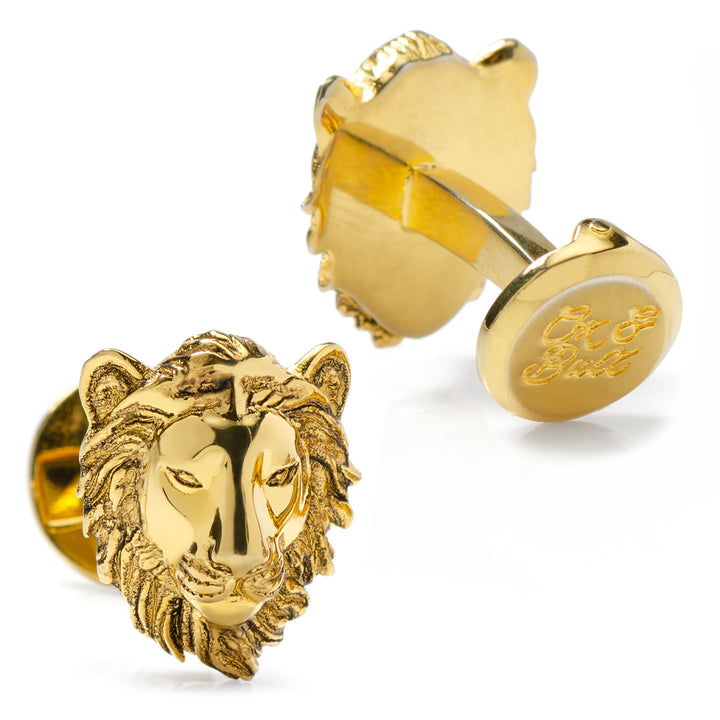 Gold Plated Sterling Lion Head Cufflinks Image 2