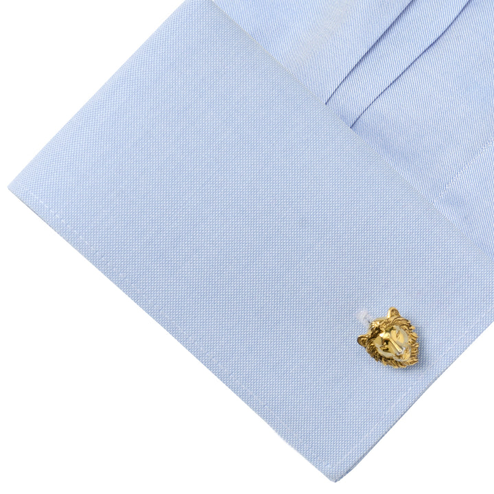 Gold Plated Sterling Lion Head Cufflinks Image 3