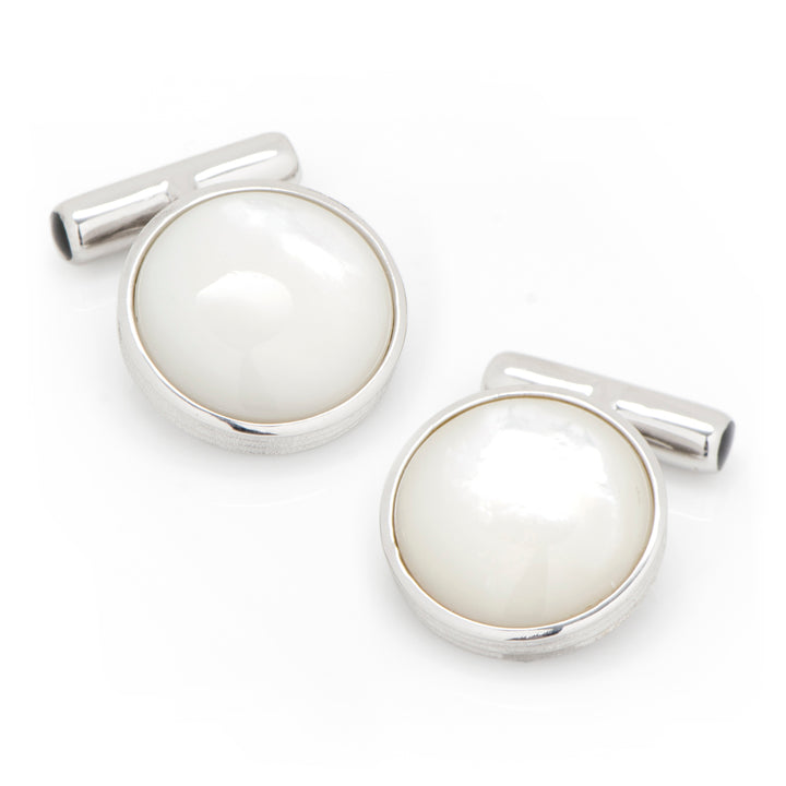 Sterling Silver Ribbed Mother of Pearl Cufflinks Image 2