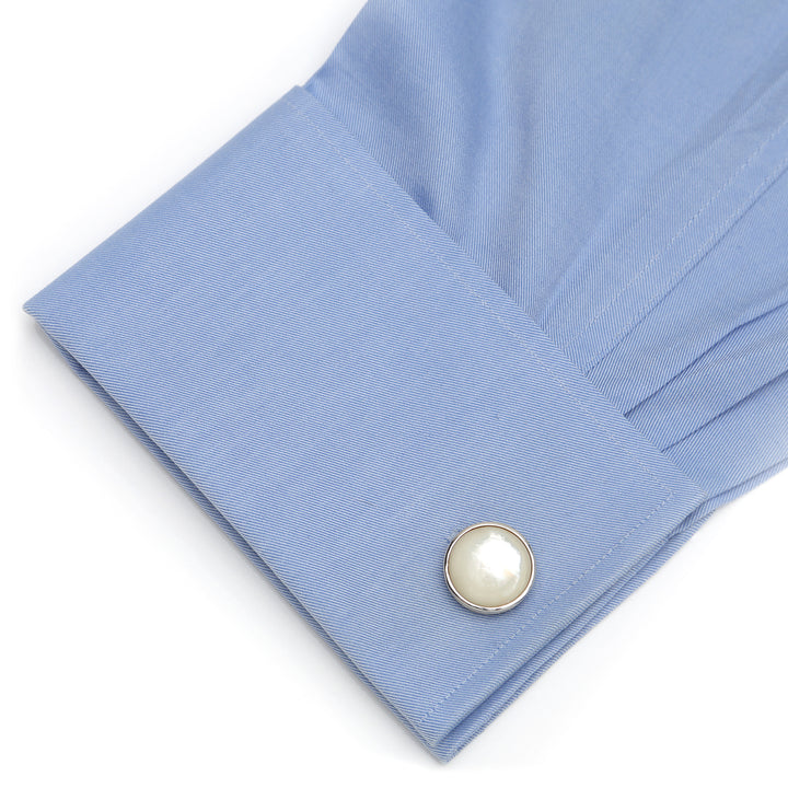 Sterling Silver Ribbed Mother of Pearl Cufflinks Image 4