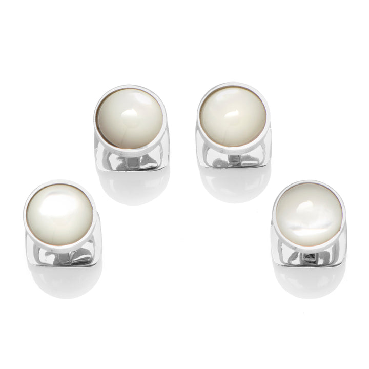 Sterling Silver Ribbed Mother of Pearl Studs Image 1