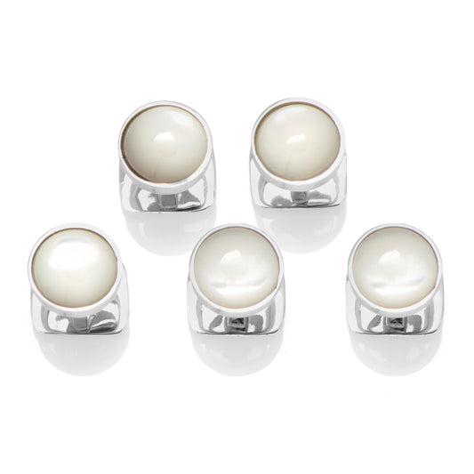 Sterling Silver Ribbed Mother of Pearl Studs Image 1