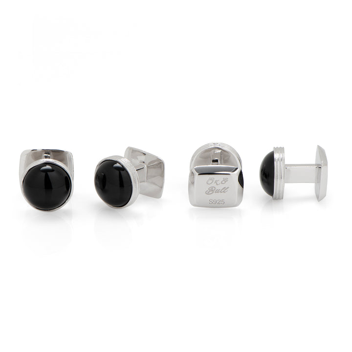 Sterling Silver Ribbed Onyx Cufflinks and Stud sets.  Image 3