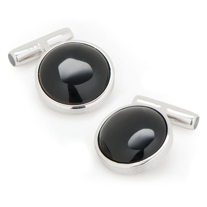 Sterling Silver Ribbed Onyx Cufflinks and Stud sets.  Image 5