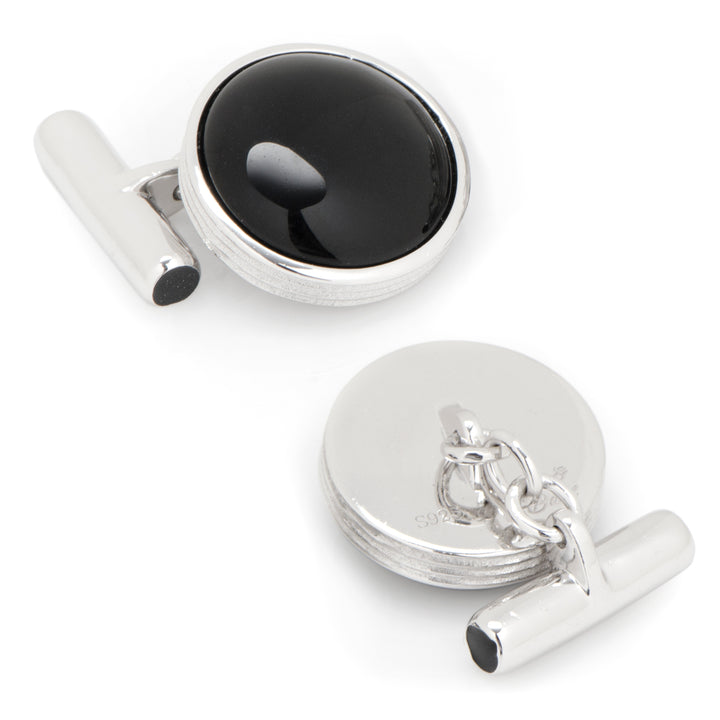 Sterling Silver Ribbed Onyx Cufflinks and Stud sets.  Image 6