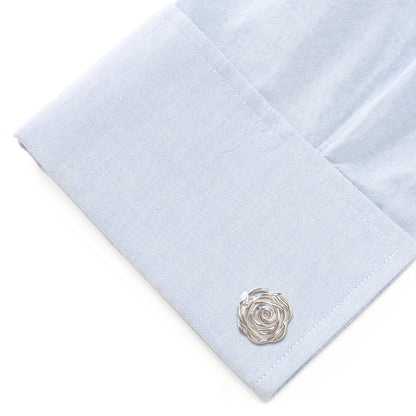 Sterling Silver Rhodium Plated Rose Cufflinks
 Image 3