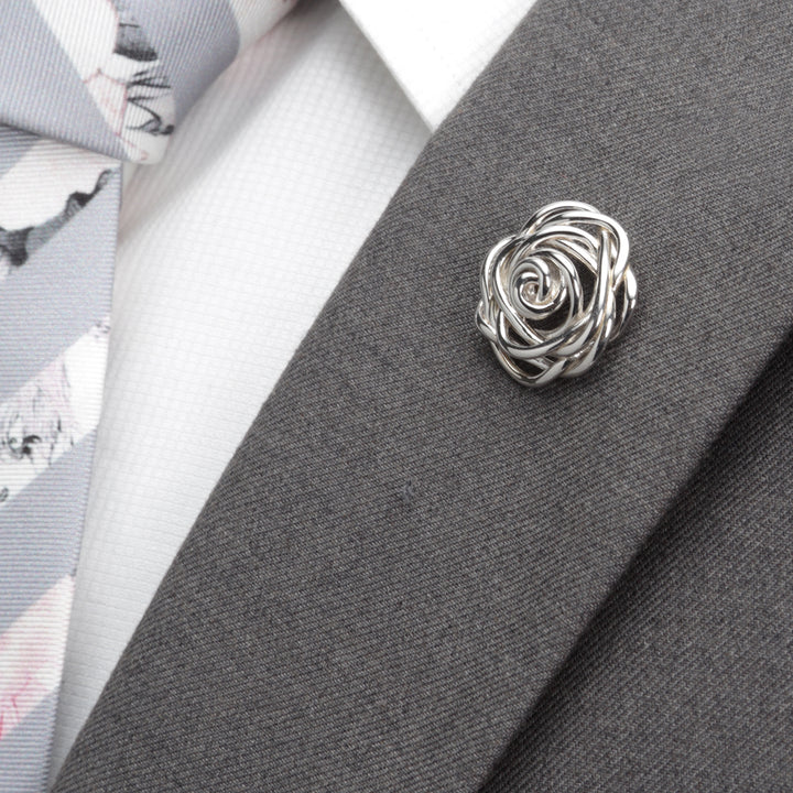 Sterling Silver Rhodium Plated Rose Lapel Pin
 Image 3
