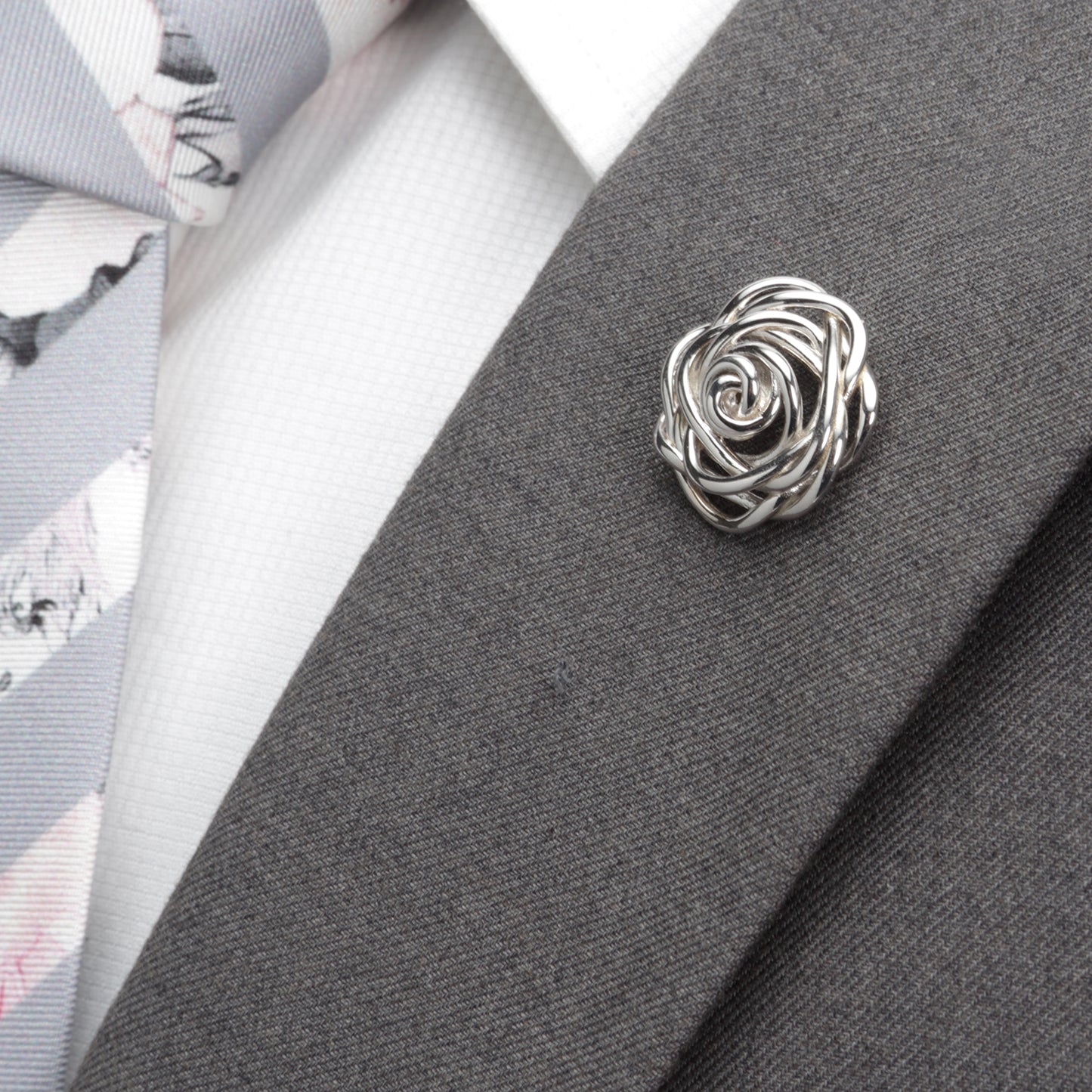 Sterling Silver Rhodium Plated Rose Lapel Pin
 Image 3