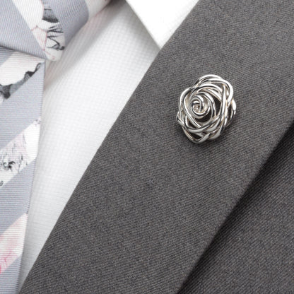 Sterling Silver Rhodium Plated Rose Lapel Pin
 Image 3
